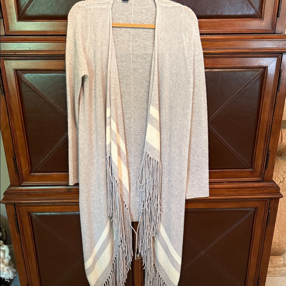 360 Cashmere Cream Fringe Cardigan